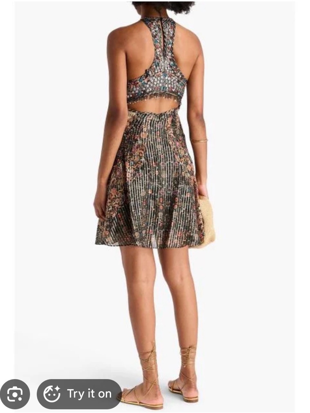 NWOT Orfra Embellished & Embroidered Silk Halter Mini Dress sz 40 - Never Worn - Picture 3 of 8